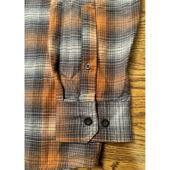Red Head Brand‎ Co. Long Sleeve Mens Large Orange Grey Flannel Button Up Shirt - Picture 8 of 16